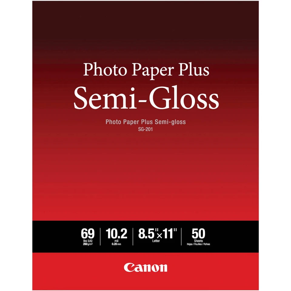 Canon Photo Paper Plus Semi-gloss SG-201 Inkjet Paper, 8.5x11", 50 Sheets - Image 1 of 1