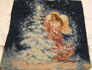 Set of 2 Dona Gelsinger Christmas Tree & Angel Tapestry Fabric Panels 18 X 17.5 - Picture 1 of 6