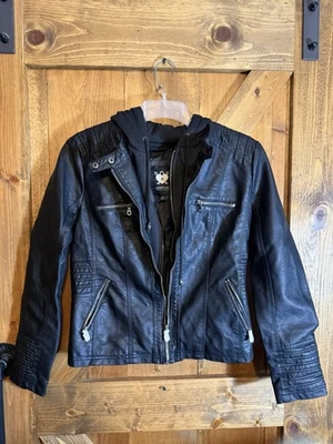 LOCK & LOVE Women's Hooded Faux Leather Jacket Size Medium - Image 1 of 4