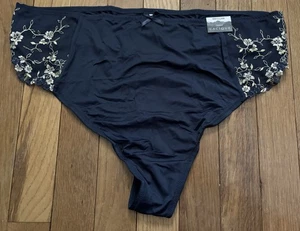 Plus Size 22/24 Lane Bryant Cacique Thong Navy Blue Lace Embroidered Panty Sexy - Picture 1 of 6
