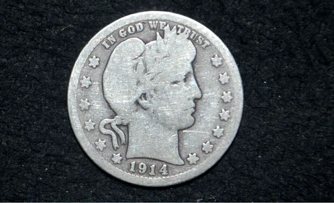 1914-D Barber Quarter * 90% Silver ** G+ ** FREE SHIPPING Cover