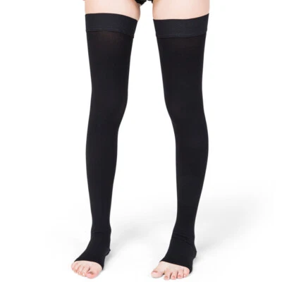 Compression Socks Thigh High Open Toe,20-30 mmHg Stockings Varicose Veins Travel - Image 1 of 4