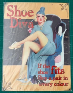 Shoe Diva Metal Sign Pin up Girl Novelty Women Lair Man Cave 40cm x 30cm - Picture 1 of 2