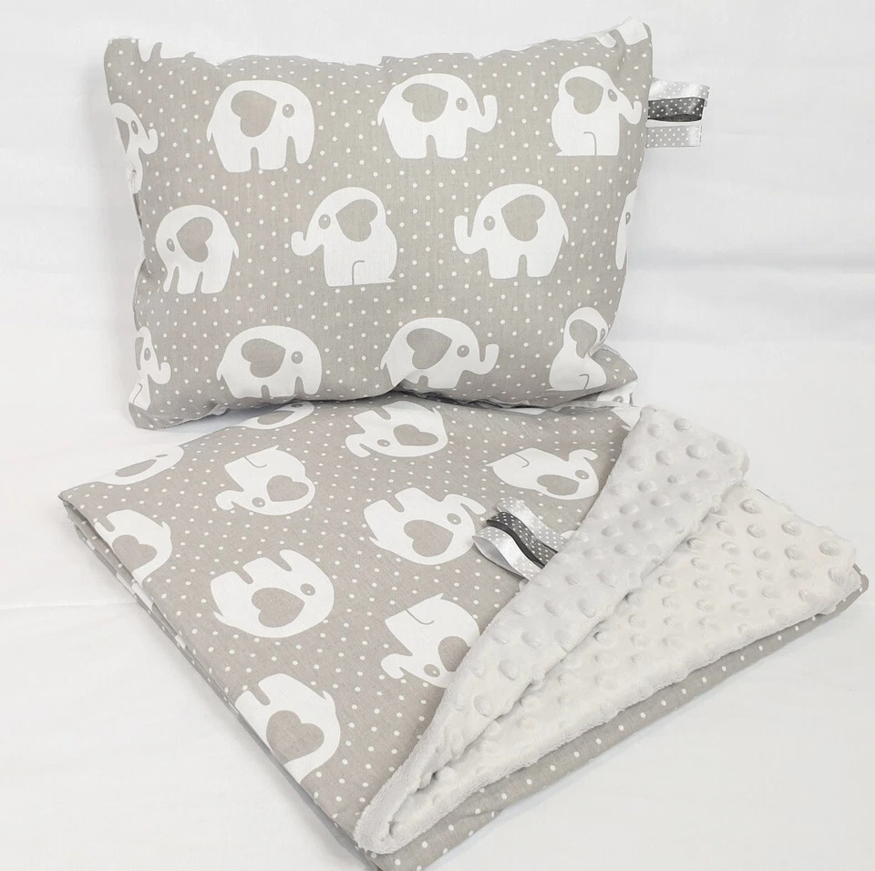 2 pc blanket set for cradle bedside crib pram wooden crib grey elephants dimple - Image 1 of 1