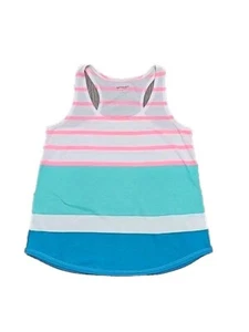 Arizona Jeans Co Tank Top Stripe Racerback Women L Sleeveless White Pink Blue - Picture 1 of 16