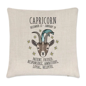 Capricorn Horoscope Linen Cushion Cover Pillow - Horoscope Star Sign Zodiac - Picture 1 of 1