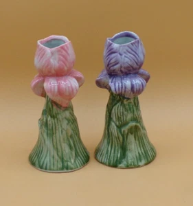 2-Keramik Tulpe Kerzenhalter/Vase, rosa & lila - Bild 1 von 4