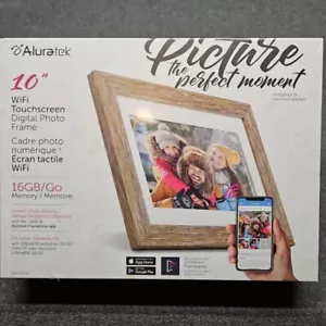 Aluratek 10" LCD Picture Frame Wi-Fi Touchscreen Digital Photo Wood Grain New - Picture 1 of 4