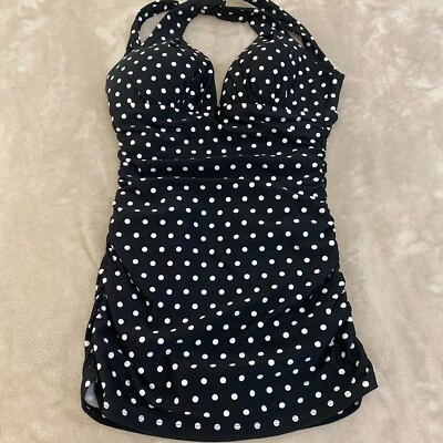 Lauren Ralph Lauren Womens Black White Halter Neck One Piece Swimsuit Size 4 - Image 1 of 4