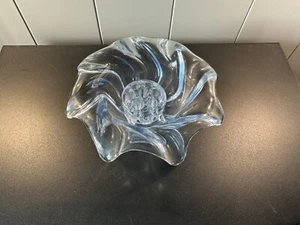Vintage 1930's Art Deco Bagley Equinox Blue Glass Posy Bowl Vase & Frog MINT - Picture 1 of 6