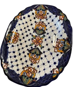 Serving Tray Mexican Pottery Decorated Red ware Oval Platter - Picture 1 of 7