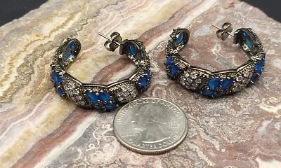 Joan Boyce 时尚后钩耳环, 透明, 蓝色 水晶宝石 — 第 1/2 张图片