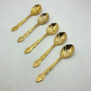 Lot of 5 Towle Supreme Cutlery Gold Plate on Stainless Pierre Sugar Soup Spoons - Picture 1 of 16