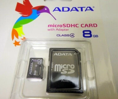 ADATA Micro 8GB SDHC Card with SD adapter AUSDH8GCL4-RA1 memory card camera Sony - Image 1 of 4