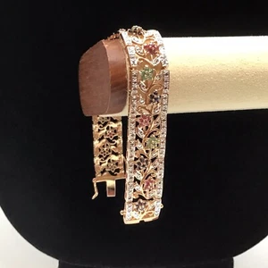 Rose Gold Plated Sterling Silver Multi Gemstone Bracelet 28 Grams 6.75” - Picture 1 of 13