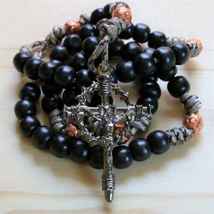 Rosary Camo Paracord Wood Black Copper Wearable Rope Cord Catholic Rosario - Picture 1 of 10