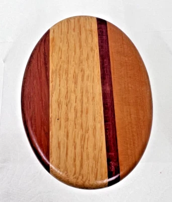 Espejo de mano de madera antiguo hecho a mano con bordes biselados capas de madera 3,5 x 2,5 pulgadas Foto 1 de 4