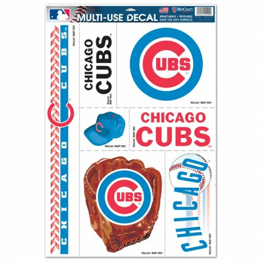 MLB Chicago Cubs Wincraft 7 Reusable Peel-Off Decals on 11" x 17" Card NEW - Image 1 of 1