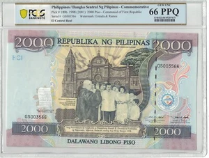 PHILIPPINES 2000 Piso 1998-2001 "Commemorative" Pick# 189b PCGS: 66 PPQ. #PL2235 - Picture 1 of 2
