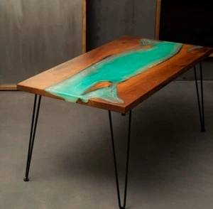 24 X 12 wooden epoxy table, small Wooden Table, Epoxy tray, Green Epoxy Table - Picture 1 of 1