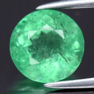 💎 1.51ct 7mm Round Green Emerald - Unheated, Colombia Gem - Imagen 1 de 4