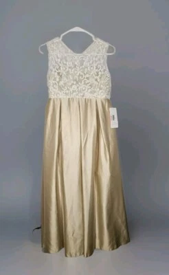 Nwt JJ'S house girls Dress Size 12 Special Occasion Lace Gold Cream Button Zip - Image 1 of 4