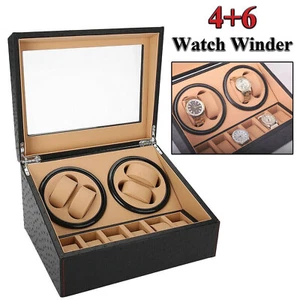 Enrollador de reloj automático 4+6 caja de exhibición de reloj motor silencioso estuche de almacenamiento de lujo NUEVO - Imagen 1 de 12