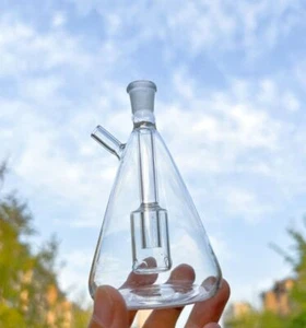 NEW 4" Clear Triangle Glass Bong Smoking Water Pipe Hookah Shisha Bubbler W/Bowl - Foto 1 di 11