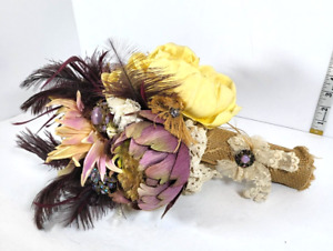 Handmade Bridal Bouquet Vintage Sterling brooches Jewelry Purple Yellow Flower