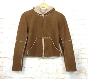 Chaqueta con Capucha de Terciopelo De Colección Imitación Gamuza Para Mujer S Tostado Sherpa Forrado Costuras Expuestas Y2K - Imagen 1 de 11