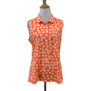 Nike Sleeveless Polo Shirt Womens M Medium Orange Square Print Dri Fit Golf