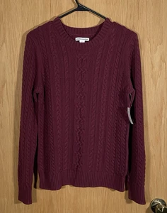 Women's Sz M Cotton Cable Knit Sweater Dark Burgundy Old Money Preppy Brand New - Picture 1 of 8