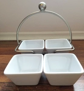 Pampered Chef Simple Additions 4 Bowls And Serving Caddy White Bowls - Picture 1 of 10