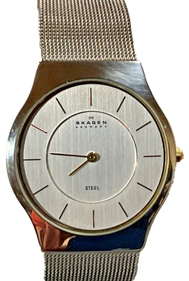 SKAGEN 233LGSC Men's All SS 34mm Thin Minimalist Watch Milanese Mesh NEW BATTERY - Image 1 of 4