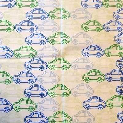 JoAnn Cars Cotton Fabric 35x44 Green Blue White Kids Quilting Sewing Craft  - Image 1 of 4
