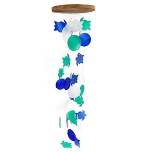 Barry Owens Schildkröte und rundes Capiz Windspiel, blau, grün und weiß - Bild 1 von 1