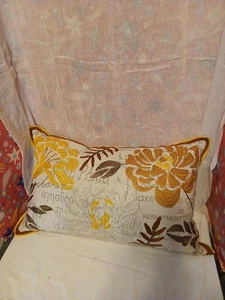 Pier One Floral Embroidered Throw Pillow 18" x 12" - Picture 1 of 5
