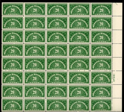 United States 1940 Special Handling Stamps Scott# QE3a Full Sheet Mint XF OG NH - Image 1 of 2