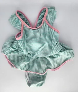 Wetsuit Club Girls Super Cute One Piece Bathing Suit Green Pink Stripe Bow 2T - Picture 1 of 3