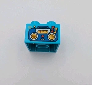 1x Lego Duplo 2x2 with Boom Box Radio Pattern Brick. Blue 3437pb058. - Bild 1 von 2