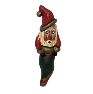 Calza Babbo Natale vintage ornamento arte popolare americana Bill Jauquet intaglio Natale - Foto 1 di 9