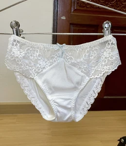 Vintage Silky White Nylon Panty Sheer Lace Slippery Brief Sz.6/M Hip 36~39" - Picture 1 of 24