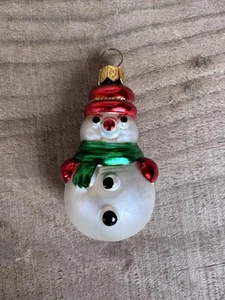 Muñeco de nieve vintage adorno de Navidad soplado a boca y pintado a mano hecho en Polonia - Imagen 1 de 7