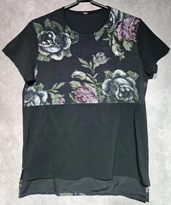 Lululemon Shirt Womens 4 Black Floral Top Yoga Active Gym Short Sleeve Stretch - Picture 1 of 7