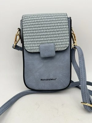 Montana West Small Crossbody Cell Phone Wallet Coin Purse Pastel Blue Zip up - Image 1 of 4