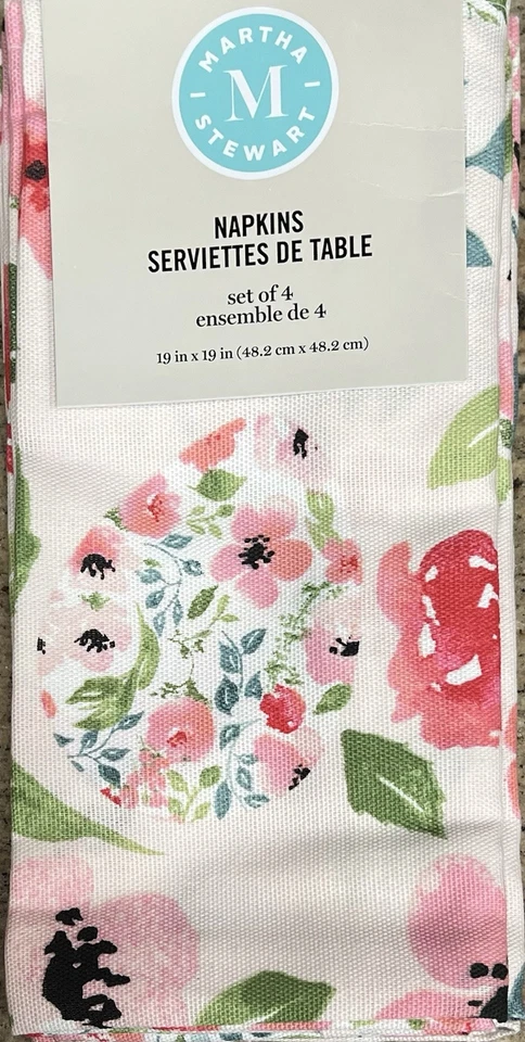 Juego de 4 servilletas de tela Martha Stewart rosa floral huevos de Pascua Foto 1 de 1