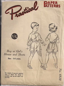 Vintage Bluse & Shorts Schnittmuster P6920 Größe 3-5 Jahre - Bild 1 von 1