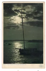 BARCA A VELA chiaro di luna da Fort McHenry notte Baltimora Maryland MD cartolina WB - Foto 1 di 2