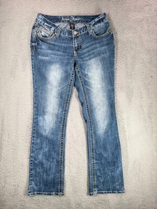 Ariya Damenjeans Größe 7/8 blau Denim bestickt distressed niedriger Bund gerade - Bild 1 von 10