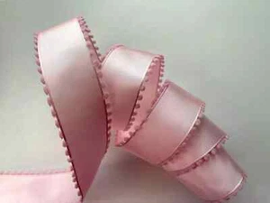 Kirkland Pink with Pink Pom Pom Edge Ribbon," Wide 1.5" 50 YD - Picture 1 of 5
